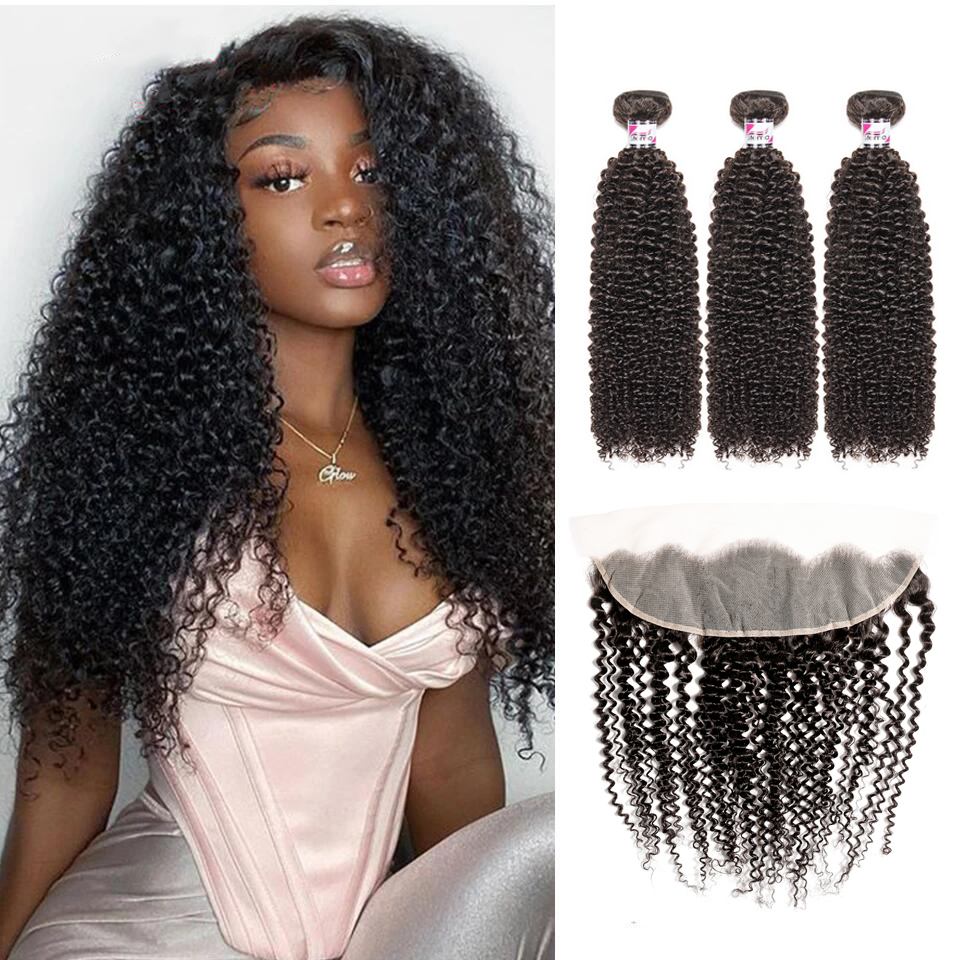 Stema Virgin Kinky Curly Hair With 13x4 HD & Transparent Lace Frontal